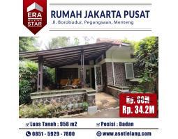 Dijual Lelang Rumah Luas 958m2 SHM Jalan  Borobudur, Pegangsaan, Menteng -Jakarta Pusat