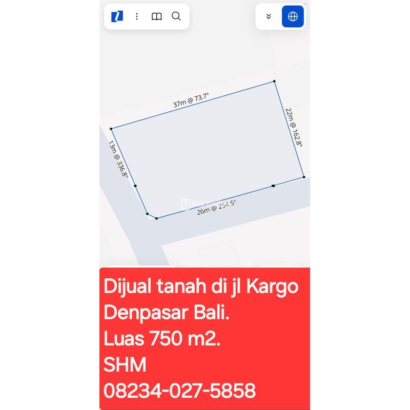 Jual Tanah Luas 750 m2 area Jl Kargo dekat Gatsu Barat Bali - Denpasar 