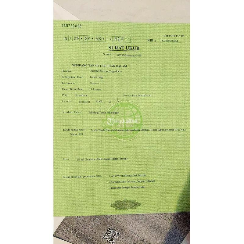 Jual Tanah Luas 96 Hunian Murah Sukoreno Sentolo - Kulon Progo