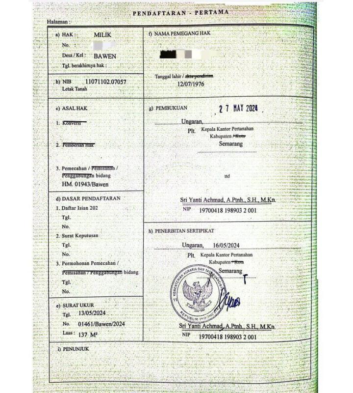 Dijual Tanah Kavling Luas 137m SHM Lingkungan Asri Murah Deket Exit Tol Bawen - Semarang