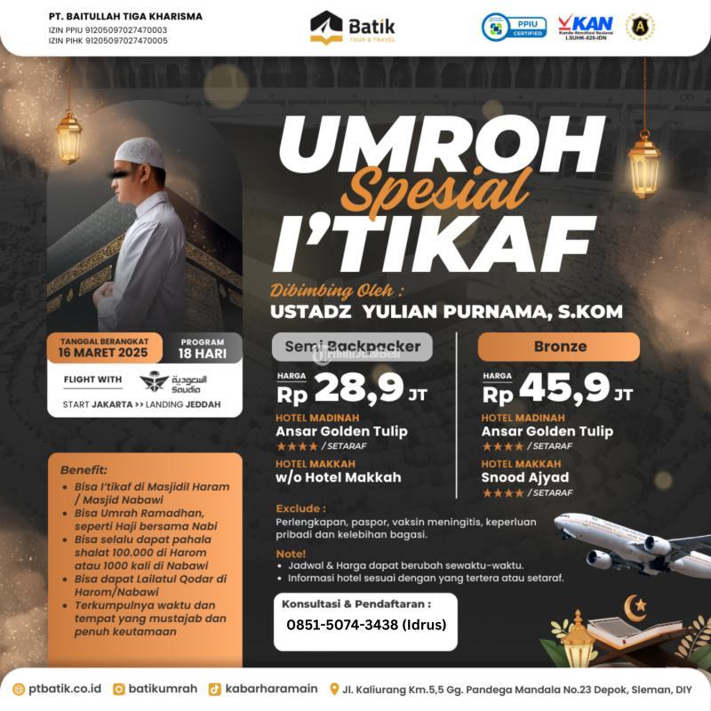 Umroh Akhir Ramadhan Spesial Itikaf 18 Hari Berangkat 16 Maret 2025 - Jakarta Pusat 