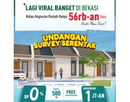 Dijual Rumah, LT. 60m2, LB. 30m2, 2KT, 1KM, Bebas Banjir, Angsuran Hanya 56ribuan per hari - Bekasi