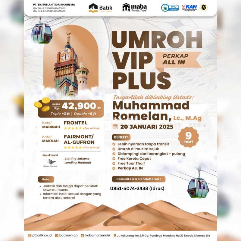 Umroh VIP Plus 20 Januari 2025 9 Hari Bintang 5 Perkap All In - Jakarta Pusat
