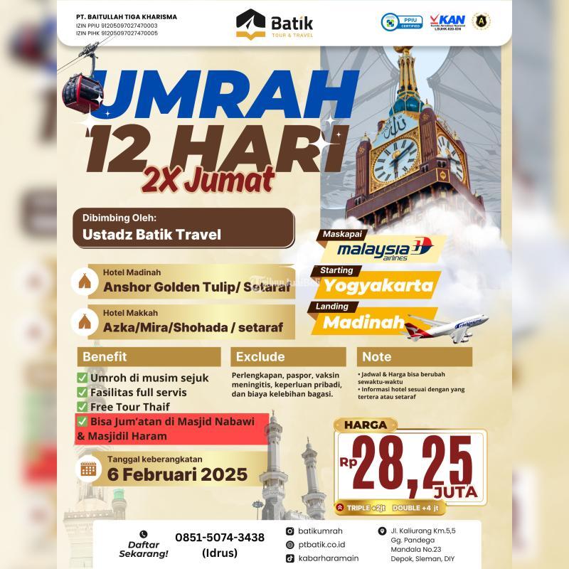 Umroh 6 Februari 2025 12 Hari 2x Jumat Free Thaif - Yogyakarta