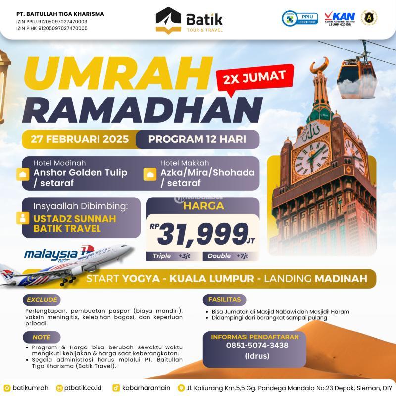 Umroh Awal Ramadhan 27 Februari 2025 12 Hari 2x Jumat - Yogyakarta 