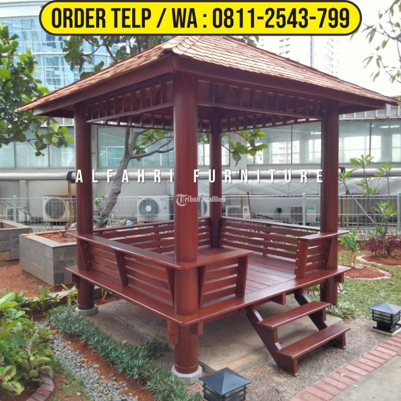 Gazebo Taman Depan 2x3 Kayu Kelapa Minimalis Pagar Depan