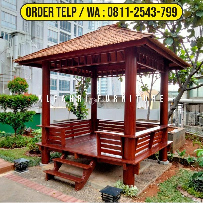 Gazebo Taman Depan 2x3 Kayu Kelapa Minimalis Pagar Depan