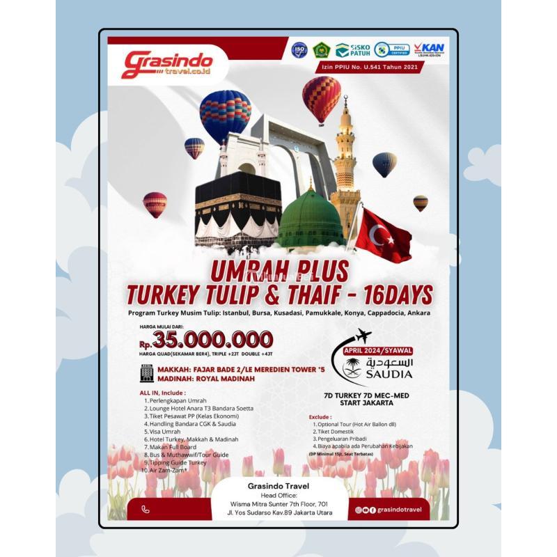 Umroh Plus Turkey Tulip dan Thaif 16 Hari di Bekasi Kota Jawa Barat ...