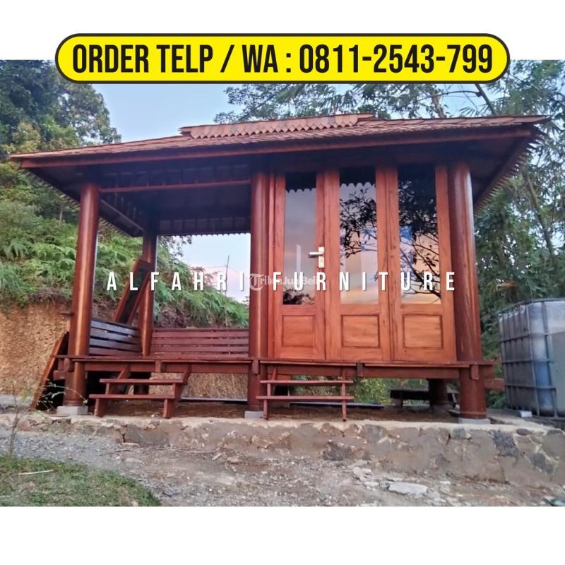 Gazebo Atap Sirap Ulin 2x4 Kayu Kelapa Minimalis Dinding Kaca