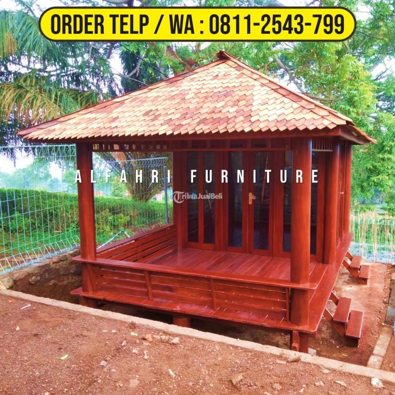Gazebo Kayu Minimalis 3x5 Atap Sirap Dinding Kaca