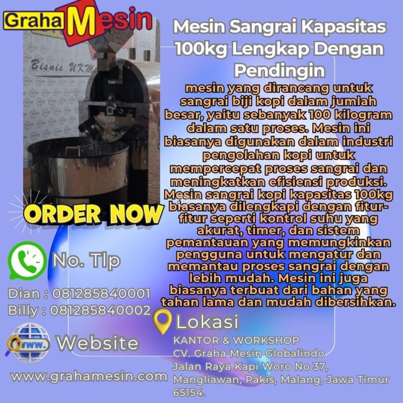 Mesin Sangrai Kopi Kapasitas 100kg Lengkap Dengan Pendingin - Malang Jawa Timur