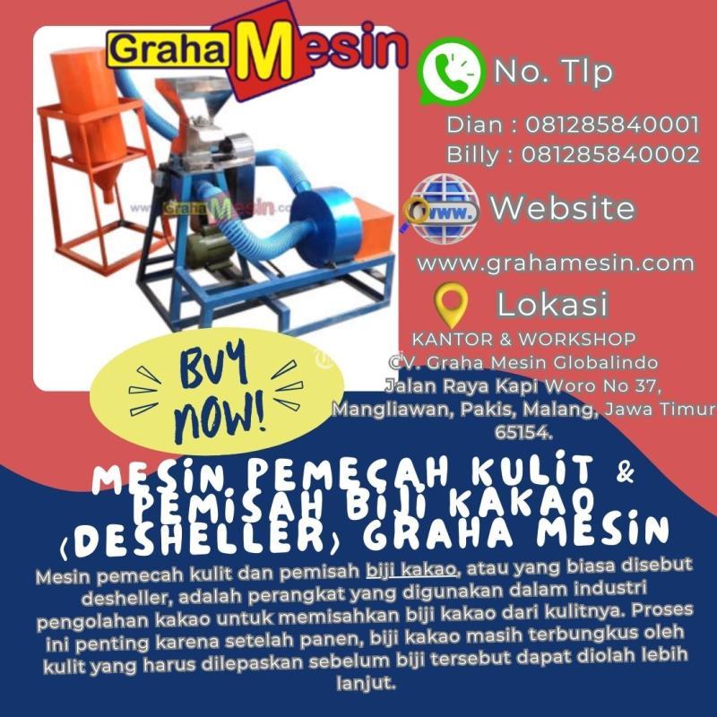 Terbaik Mesin Pemecah Kulit  Pemisah Biji Kakao Desheller Graha Mesin - Malang Jawa Timur