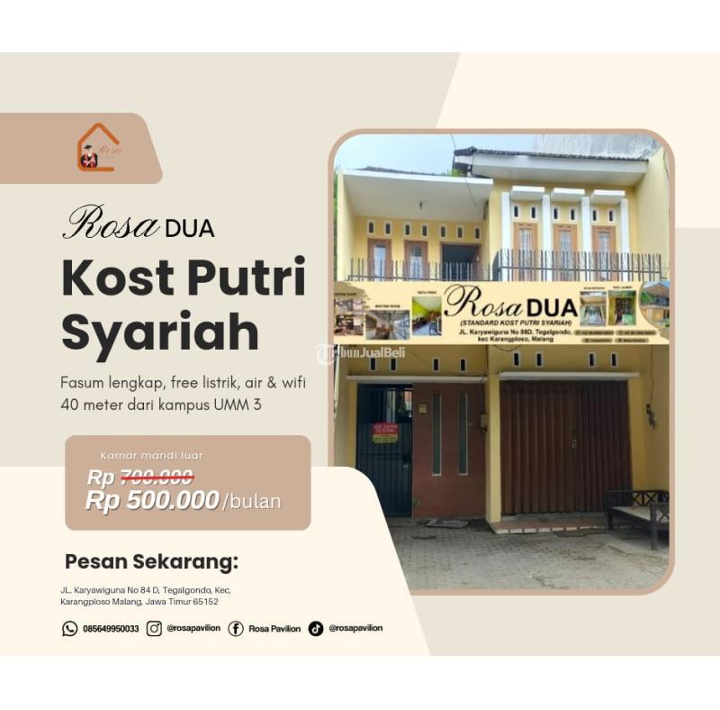 Disewakan Kost Putri Syariah Full Fasum Khusus Pelajar Mahasiswa Di