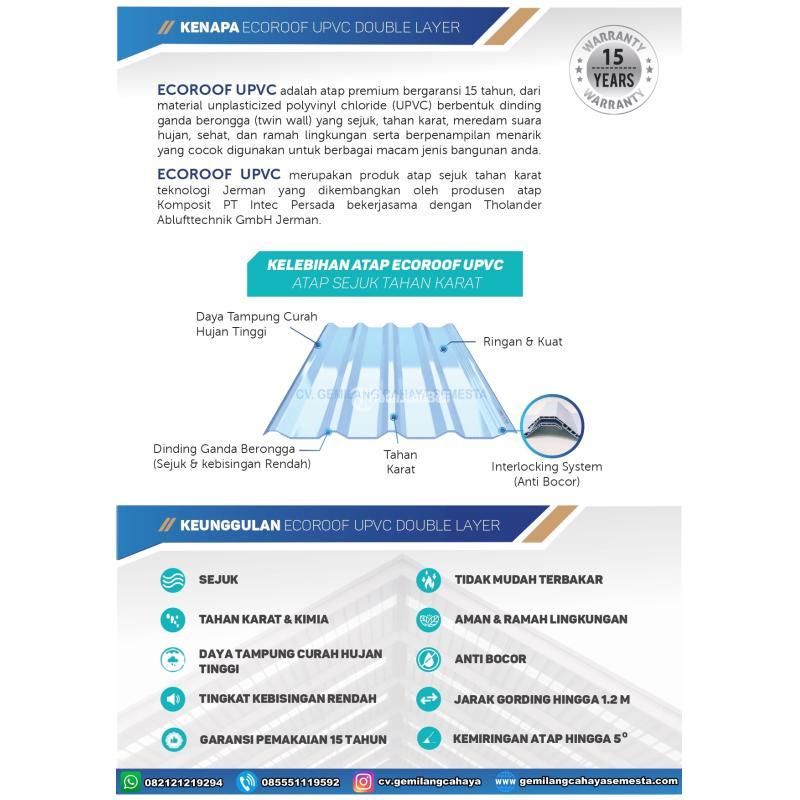 Ecoproof Atap UPVC DL 4 meter Double Layer - Sidoarjo Jawa Timur