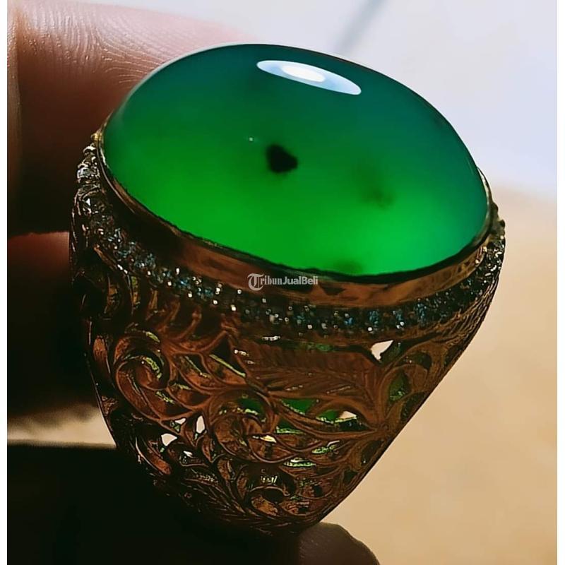 Batu Bacan Gulau Green Kristal HQ BC101 Giwang No Mangkok Ikatan Perak Mewah - Jakarta Pusat