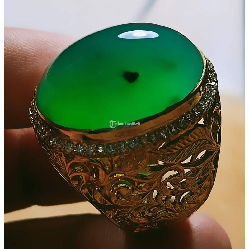 Batu Bacan Gulau Green Kristal HQ BC101 Giwang No Mangkok Ikatan Perak Mewah - Jakarta Pusat