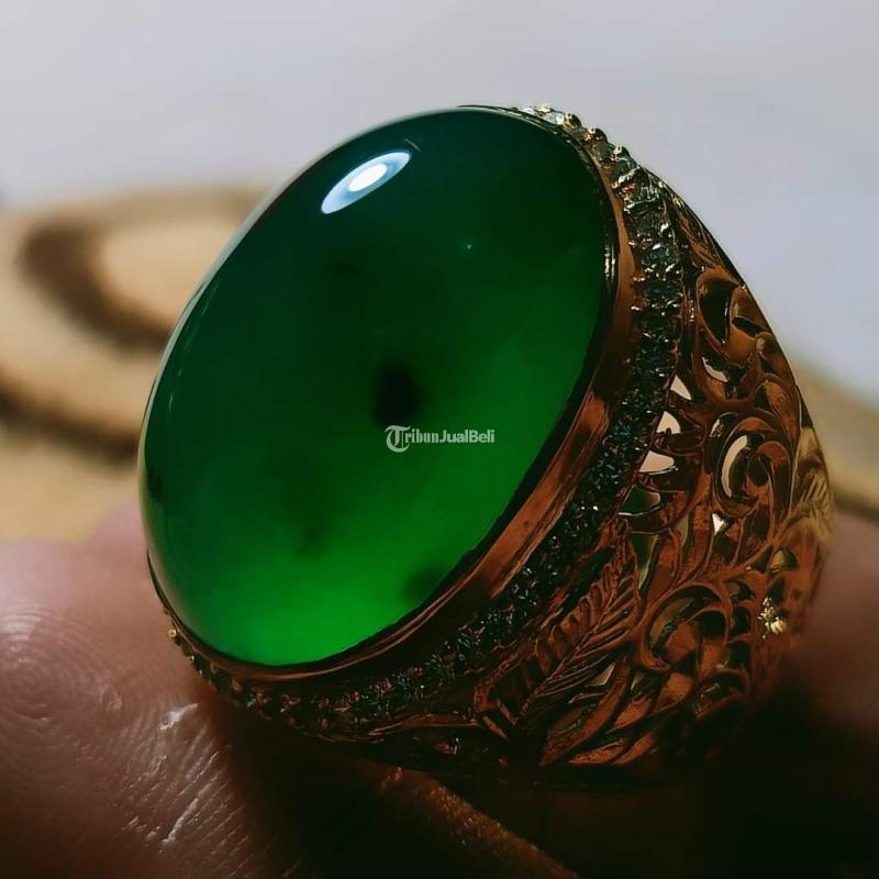 Batu Bacan Gulau Green Kristal HQ BC101 Giwang No Mangkok Ikatan Perak Mewah - Jakarta Pusat