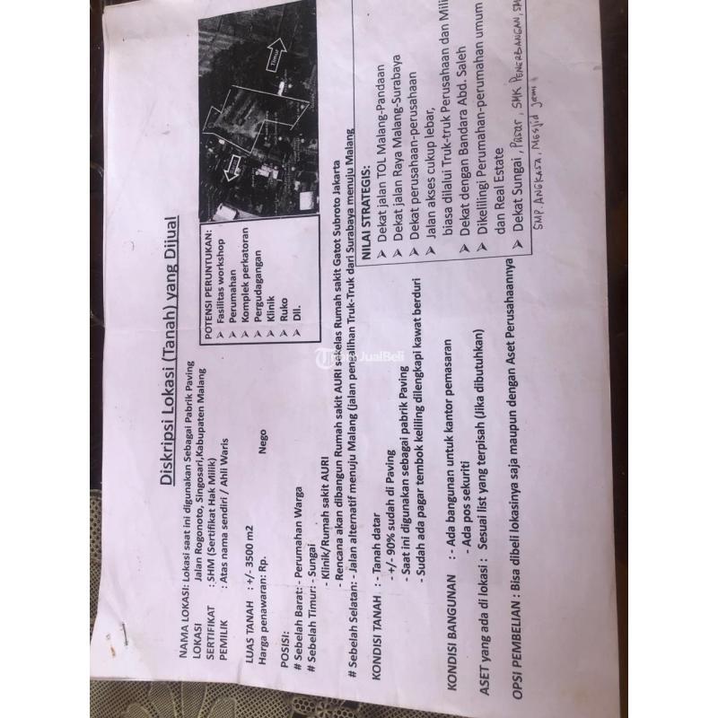 Dijual Tanah Luas 3500 m2 Legalitas SHM Siap Bangun - Malang Jawa Timur