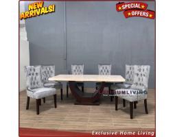 Meja Makan Marmer Cream 6 Kursi Jati Mewah - Denpasar Bali