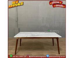 Meja Makan Marmer Minimalis Rangka Jati Murah Cream 100cm x 100cm - Denpasar Bali