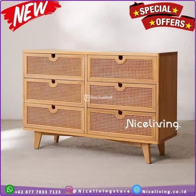 Bufet Rotan Terbaru Rangka Kayu Jati Terbaik Nakas Rotan - Tangerang Banten