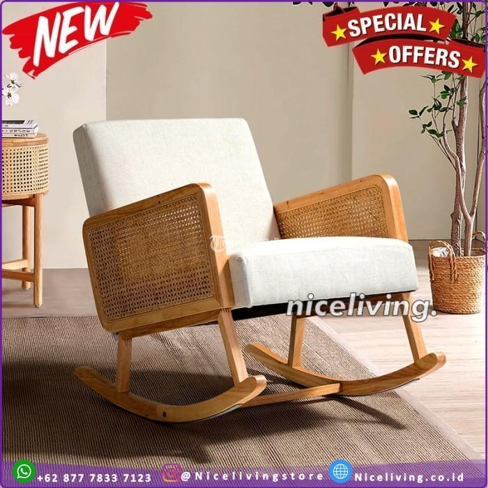 Kursi Goyang Kayu Jati Mix Rotan Kursi Santai Busa Tebal Murah - Tangerang Kota Banten