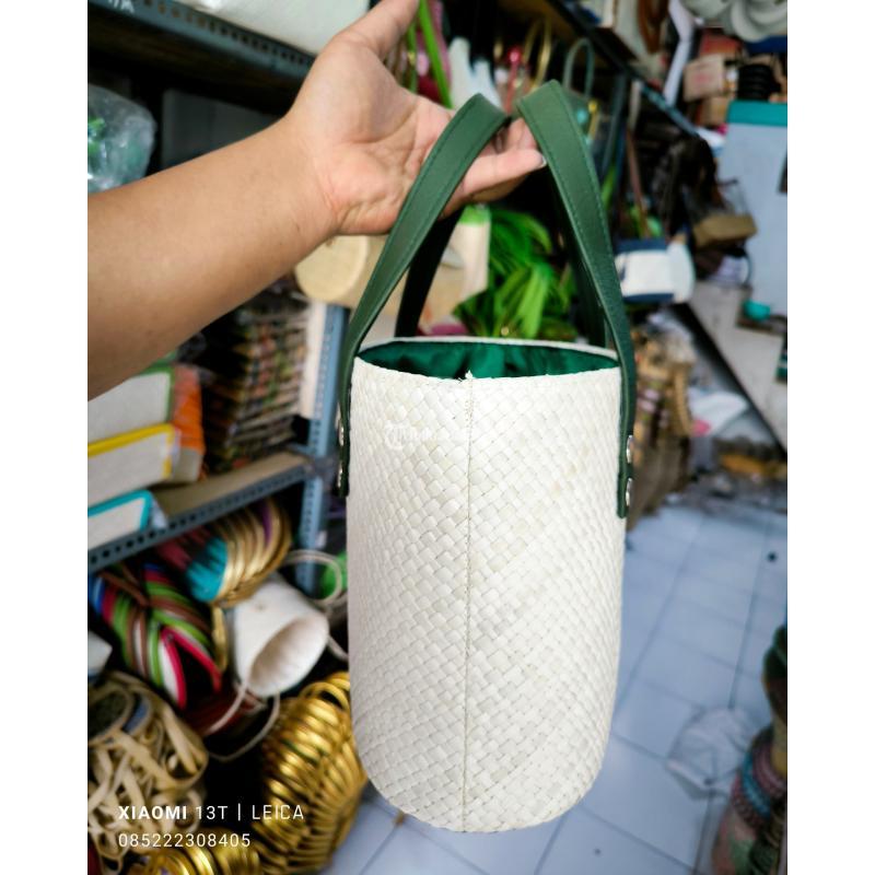 Tas Pandan Putih Polos Vynil Biru Hijau Tas Hampers - Kediri Jawa Timur