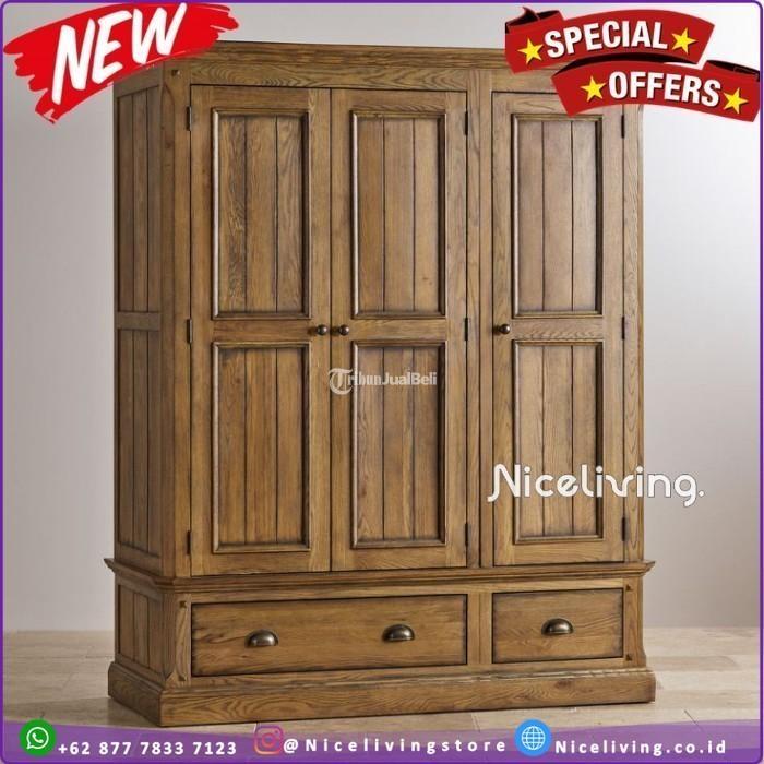 Almari Pakaian Kayu Jati Finishing Lemari Pakaian Pintu 3 Kayu Jati - Jakarta Selatan
