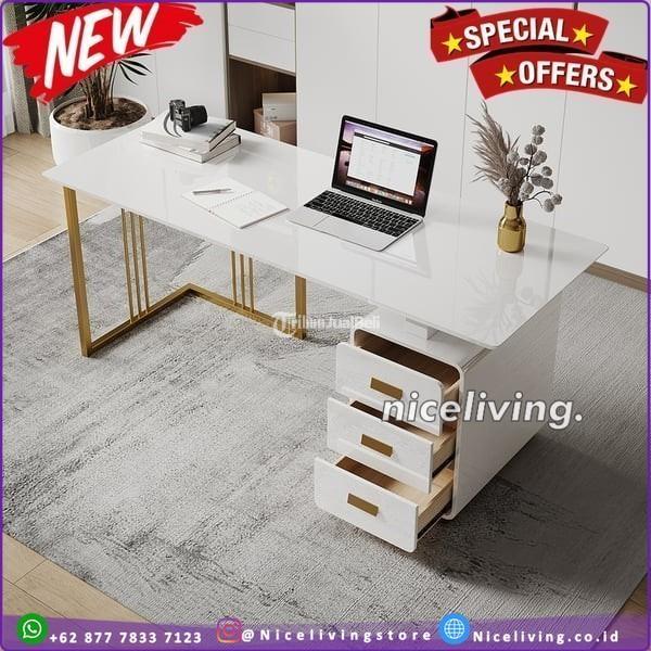 Meja Kantor Terbaru Kaki Stainless Top Marmer Meja Kerja Kayu Jati - Jakarta Selatan