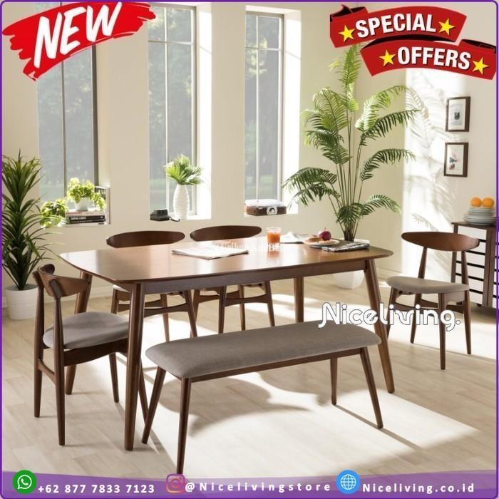 Set Meja Makan Minimalis Kayu Jati 4 Kursi Dan Bangku - Jakarta Selatan
