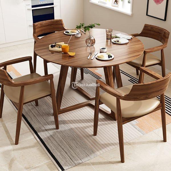 Set Meja Makan Retro Bulat Kursi 4 Meja Cafe Resto Kayu Jati Solid Non Jok Bus - Jakarta Selatan