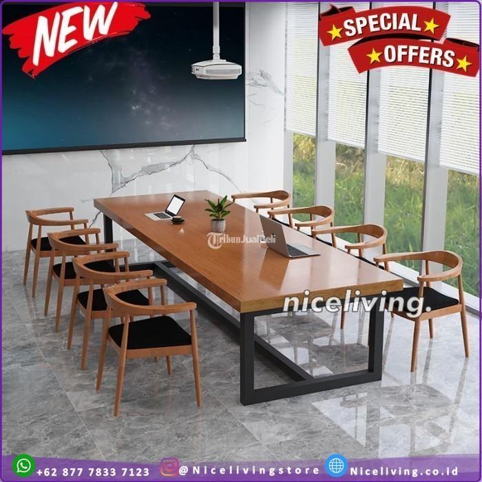 Meja Meeting Kantor 8 Kursi Terbaru Meja Rapat Kayu Jati Solid - Jakarta Selatan