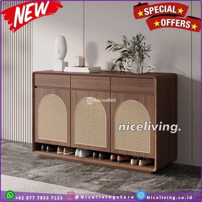 Rak Sepatu Terbaru Pintu Rotan Lemari Sepatu Modern Kayu Jati Jepara - Sleman Yogyakarta