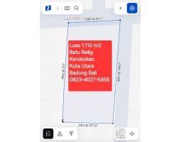 Dijual Tanah 1110 m2 jl Batu Belig Kerobokan Kuta Utara - Badung Bali