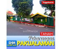 Dijual Tanah Bagus di Pakualaman SHM Pekarangan Luas 917 M2 Ld 18 m - Yogyakarta