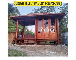 Gazebo Atap Sirap Ulin 2x4 Kayu Kelapa Minimalis Dinding Kaca - Yogyakarta