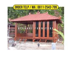 Gazebo Santai 3x5 Kayu Kelapa Minimalis Atap Sirap Dinding Kaca - Yogyakarta