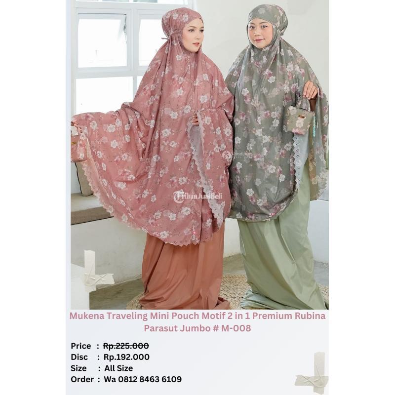 Mukena Traveling Mini Pouch Motif 2 in 1 Premium Rubina Parasut Jumbo  M-008 - Jakarta Utara