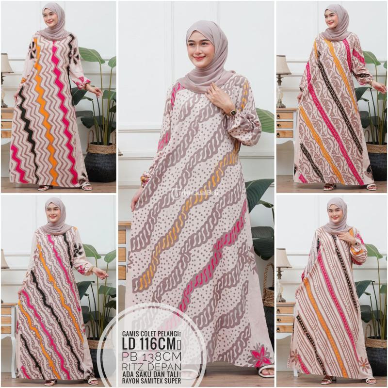 Gamis Batik Cap Premium Colet Pelangi Bahan Rayon Busui Friendly - Pekalongan Jawa Tengah 