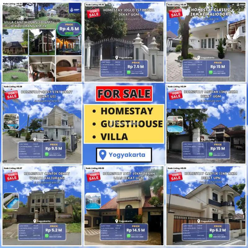 Jual Villa, Homestay, Guesthouse Cantik Luas Strategis Banyak Pilihan - Sleman Yogyakarta