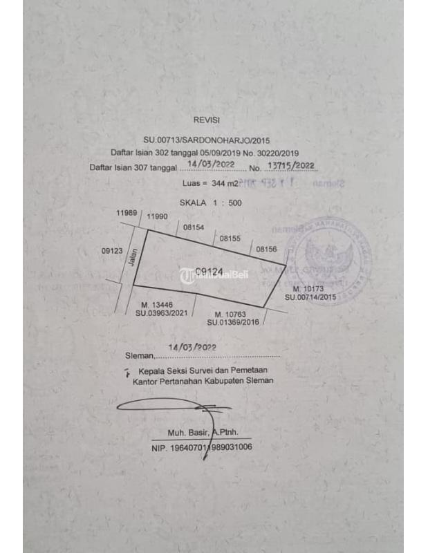 Jual Tanah Pekarangan Luas 344 m2 SHM Lengkap Strategis di Bonjotan Sardonoharjo - Sleman