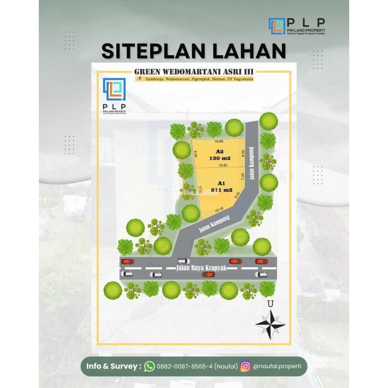 Jual Tanah Kavling 130 m2 Timur Jl. Kaliurang Km 9, 10 Meter Jl. Raya Krapyak - Sleman