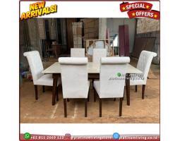 Prodsen Meja Makan Marmer Cream Rangka Jati 180x90, DP 50 - Jepara