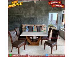 Meja Makan Marmer Coklat 200 x 100 Kursi 6 Jati - Jepara 