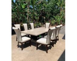 Meja Makan Marmer 180x90 Kursi 8 Jati Furniture - Jepara 