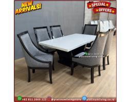 Meja Makan Marmer Putih Kursi 6 - Jepara 