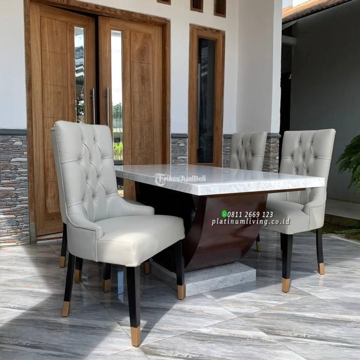 Meja Makan Marmer Putih 4 Kursi - Jepara