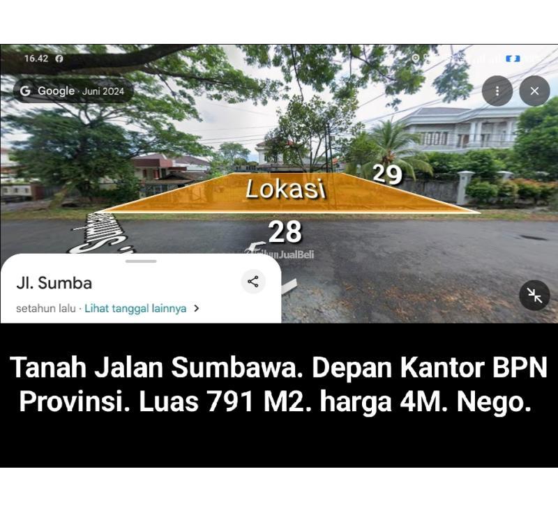 Dijual Tanah, Luas 791m2, SHM, Jalan Sumbawa, Depan Kantor BPN Provinsi, Harga 4M Nego - Pontianak