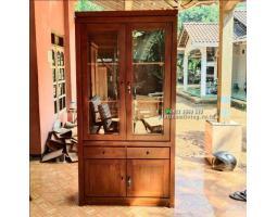 Produsen Lemari Hias Kaca Kayu Jati Pintu 2, Almari Hias Kaca Kayu Jati 2 Pintu Furniture - Jepara