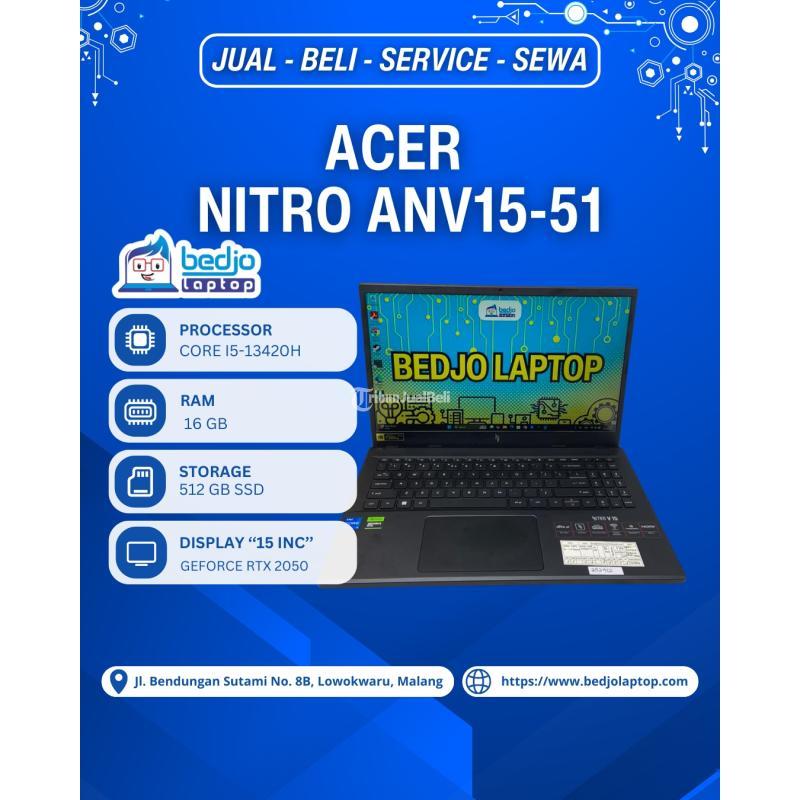 Dijual Laptop Second, Acer Nitro Anv15-51, Intel Core I5-13420h, Nvidia Geforce Rtx 2050 Intel Uhd Graphics, Ram 16gb, Ssd 512gb - Malang